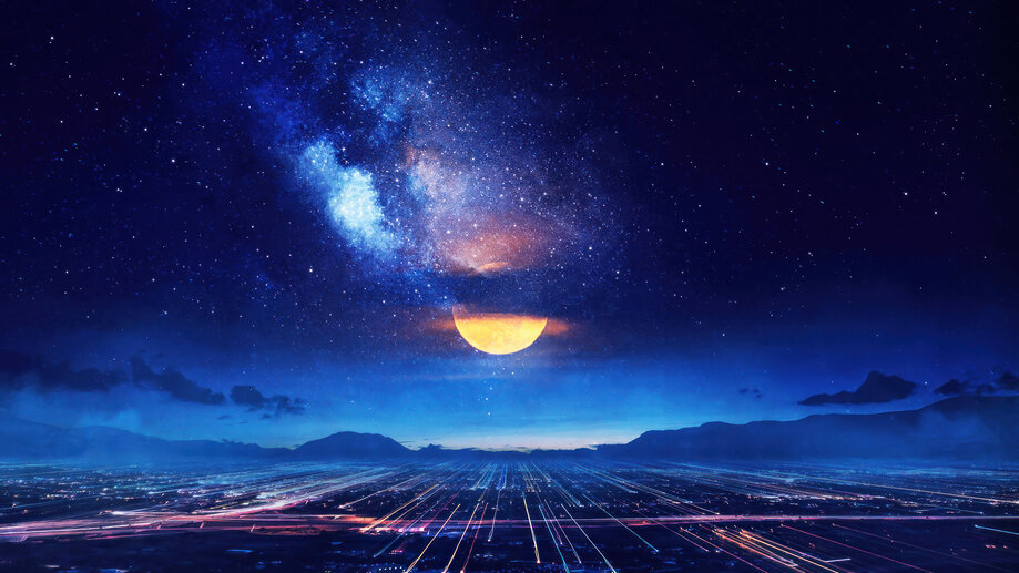 Anime Night Stars Sky Clouds Scenery 4K Wallpaper iPhone HD Phone #7720i