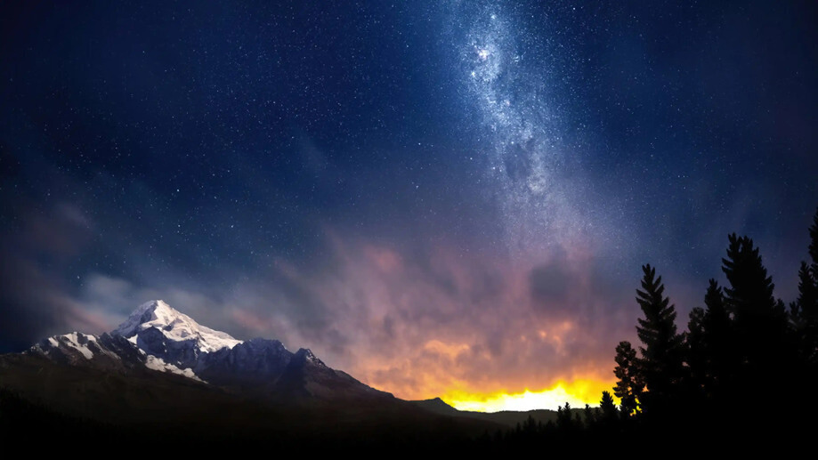 Mountain Sunrise Starry Sky 4K #4890f Wallpaper PC Desktop