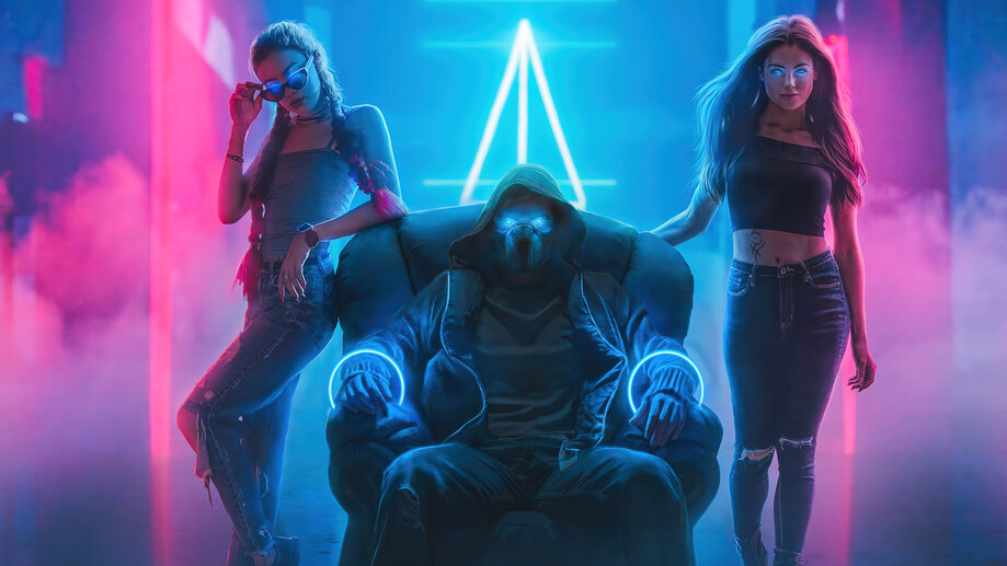 Neon Mask Club Girls Sci-Fi 4K Wallpaper