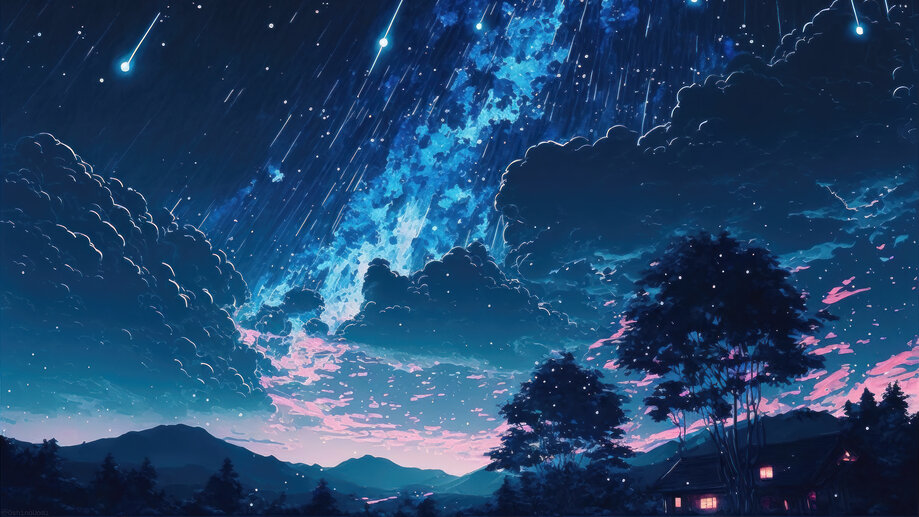 8K Anime School Girl Night Moon Lake Scenery Wallpaper #2800g