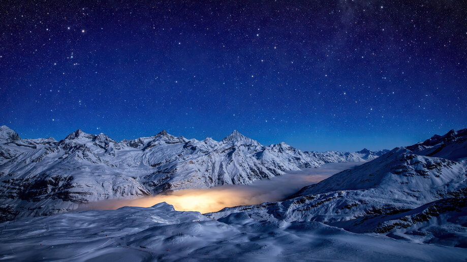 Night Snow Mountain Sky Stars 4K #4820h Wallpaper PC Desktop