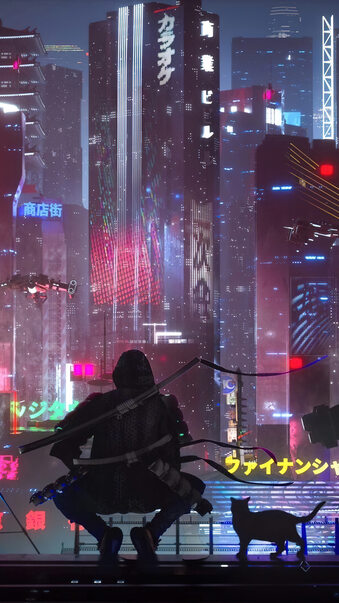 Ninja Cyberpunk Night City 4K #830h Wallpaper PC Desktop