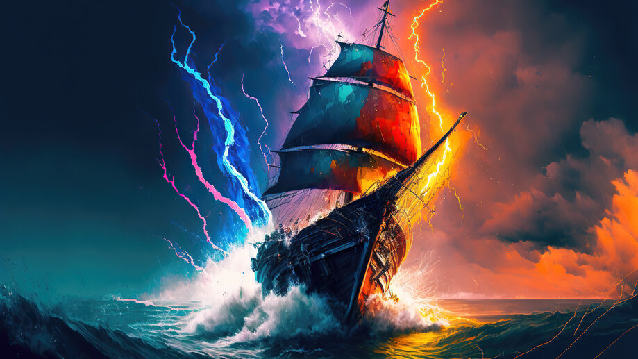 Ocean Ship Colorful Lightning 4K #110i Wallpaper iPhone Phone