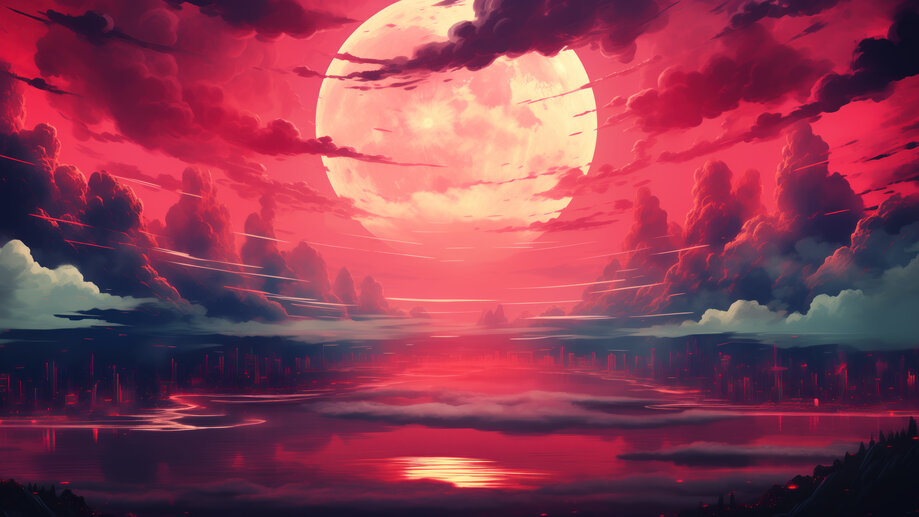 Imagem de moon, red, and anime  Scenery wallpaper, Anime scenery wallpaper,  Anime scenery