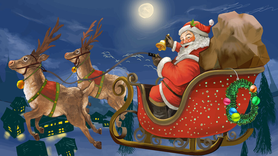 Santa Claus Reindeer Sleigh 4K #8250h Wallpaper iPhone Phone