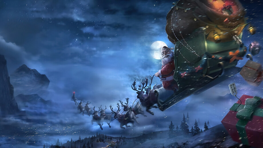 Santa Claus Reindeer Sleigh 4K #4190e Wallpaper PC Desktop