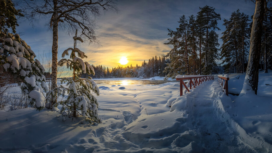 Snowy Field Sunrise Scenery 4K #5720f Wallpaper PC Desktop