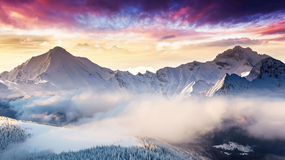 Snowy Mountain Sunrise Scenery 4K #1440e Wallpaper PC Desktop