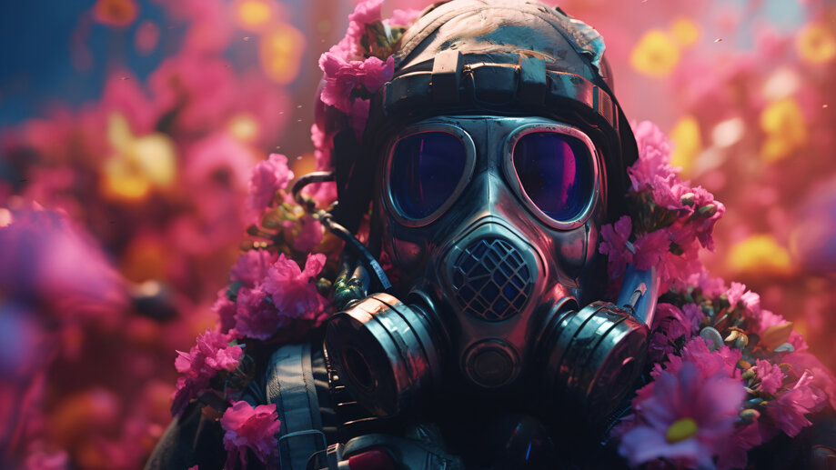 Soldier Gas Mask Flower 4K #130j Wallpaper iPhone Phone