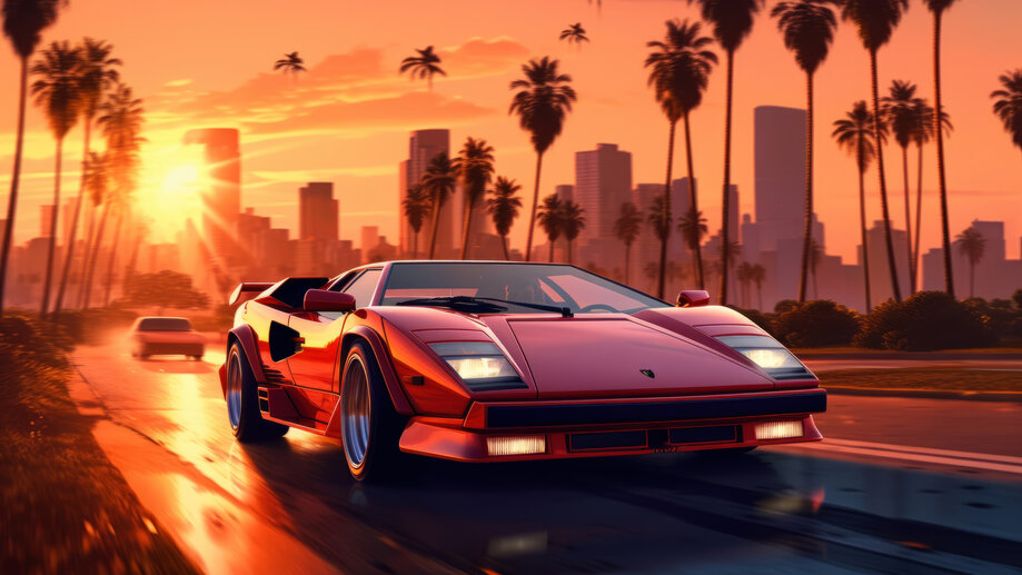 Sports Car Sunset Scenery 4K #7071k Wallpaper PC Desktop