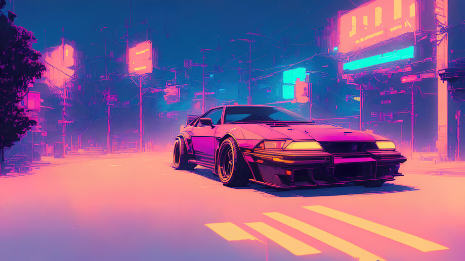 Sports Car Synthwave Vaporwave 4K #6911k Wallpaper PC Desktop