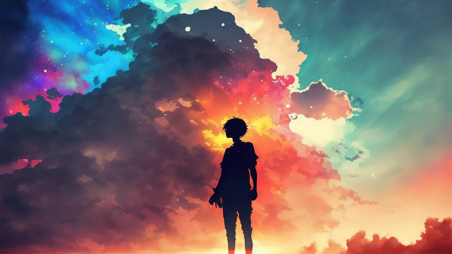 Anime Girl Alone Clouds Sky Scenery Art 4K Wallpaper iPhone HD Phone #7391l