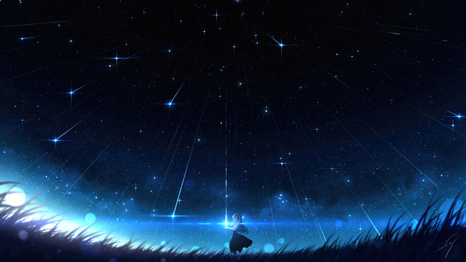 Anime Night Stars Sky Clouds Scenery 4K Wallpaper iPhone HD Phone #7720i