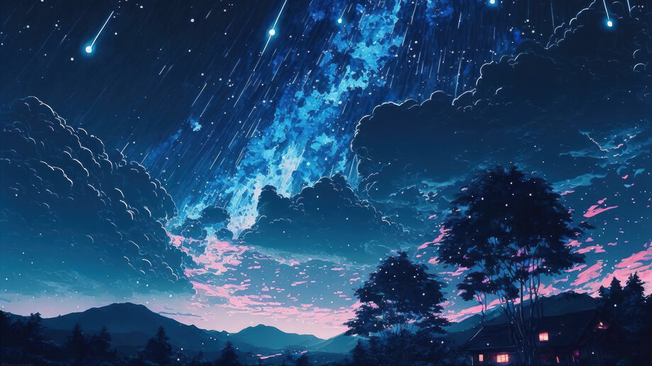 Starry Night Sky Clouds Anime Art 4K #90j Wallpaper iPhone Phone