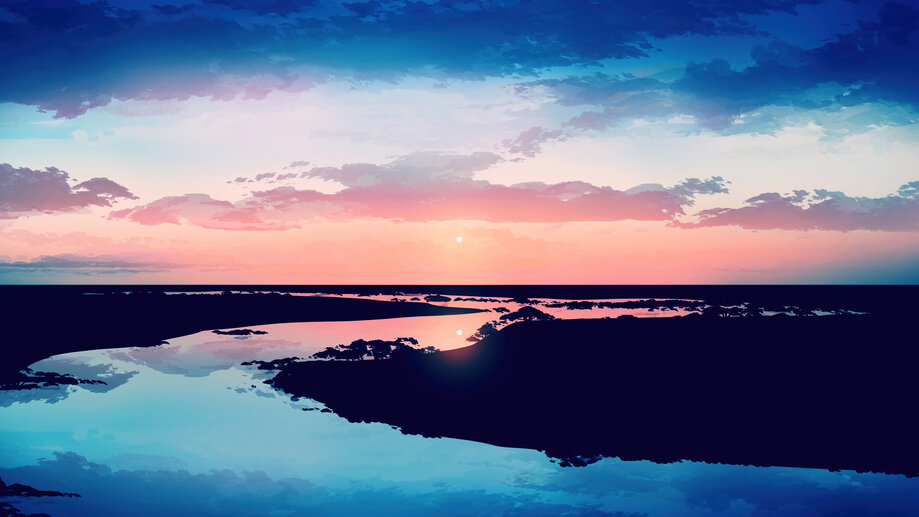 Sunrise Scenery River Anime Art 4K #180h Wallpaper iPhone Phone