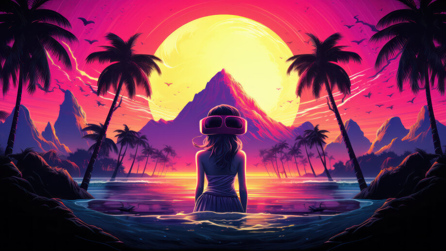 Sunset Synthwave Retrowave Palm Tree Mountain 4K Wallpaper iPhone HD Phone  #7051k