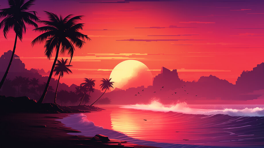 Sunset Synthwave Retrowave Palm Tree Mountain 4K Wallpaper iPhone HD Phone  #7051k