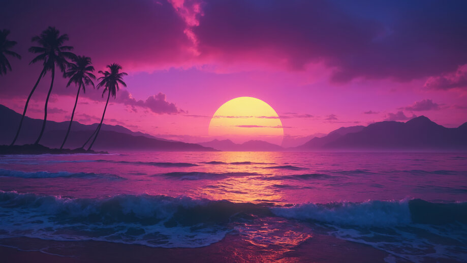 Sunset Beach Waves Scenery 4K #2410k Wallpaper PC Desktop