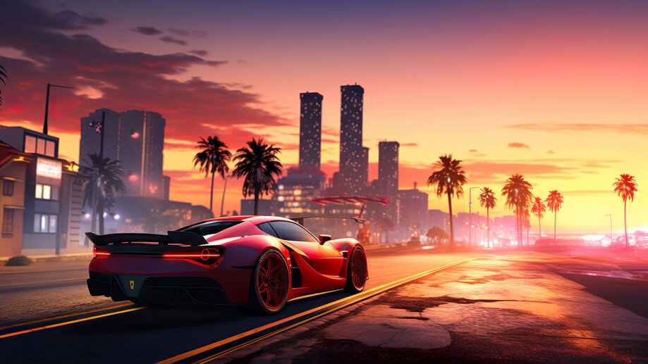 Sunset City Sports Car Road 4K #1343a Wallpaper iPhone Phone