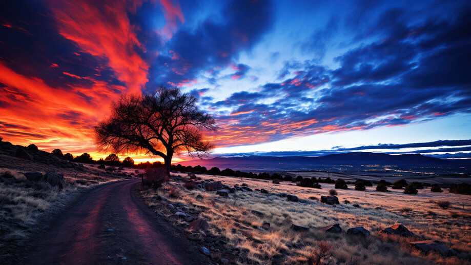 Sunset Horizon Standing Alone Mountains Scenery 4K Wallpaper iPhone HD  Phone #7151l