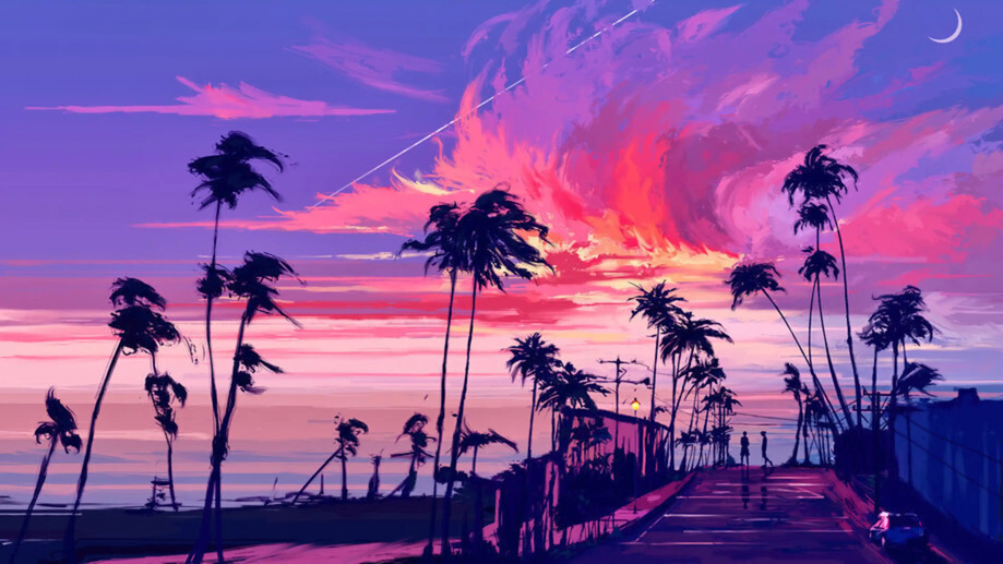 Beach Waves Sunrise Anime 4K Wallpaper iPhone HD Phone #4810f