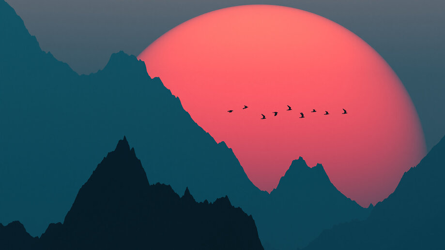 Mountains Vector Red Moon Sun Background Minimalism 4K HD Minimalism  Wallpapers, HD Wallpapers