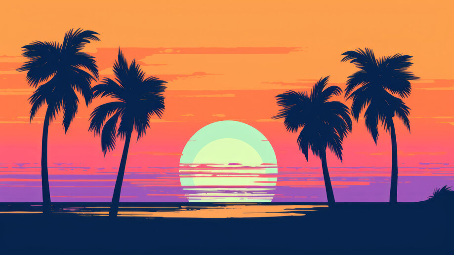 Sunset Synthwave Retrowave Palm Tree Mountain 4K Wallpaper iPhone HD Phone  #7051k