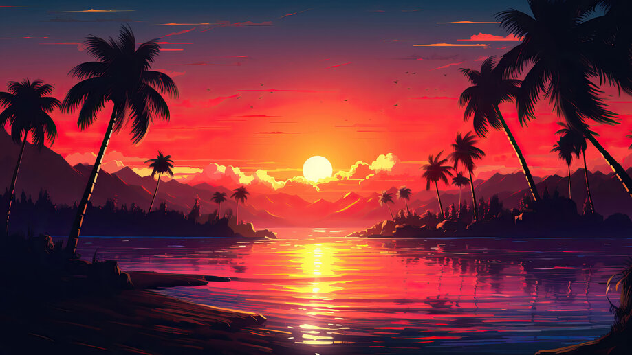 Sunset Scenery Palm Trees 4K #1363a Wallpaper iPhone Phone