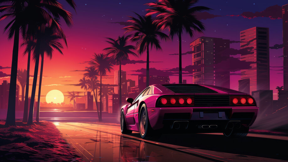 Sunset Sports Car Street Palm 4K #9100i Wallpaper iPhone Phone