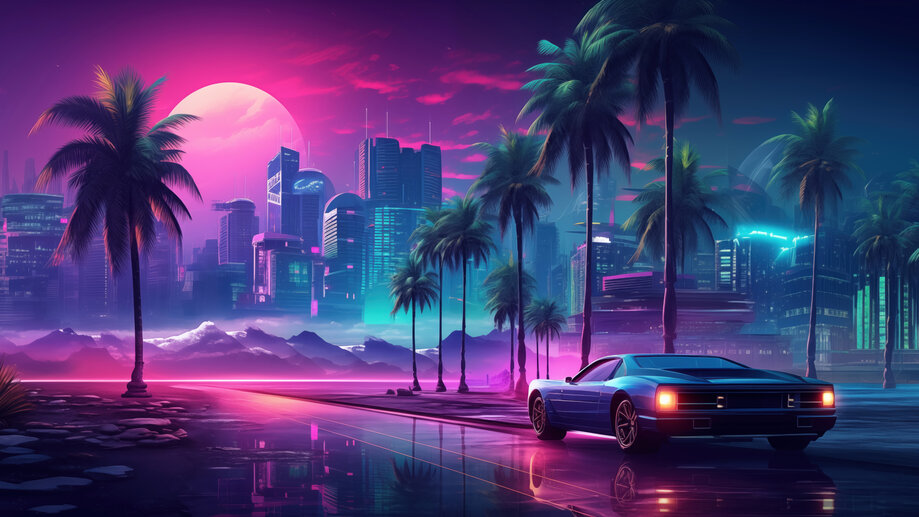 Sunset Synthwave Retrowave Palm Tree Mountain 4K Wallpaper iPhone HD Phone  #7051k