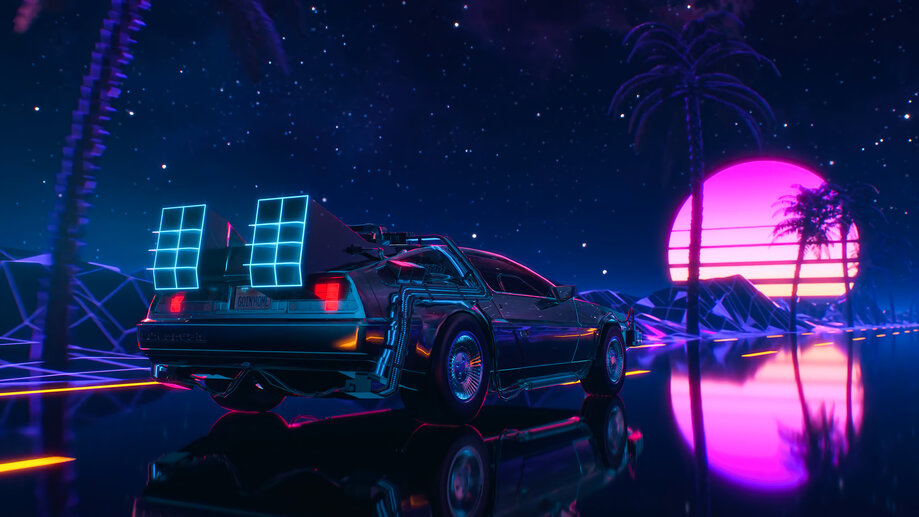 Synthwave Car Sunset Palm Tree 4K #8960i Wallpaper PC Desktop