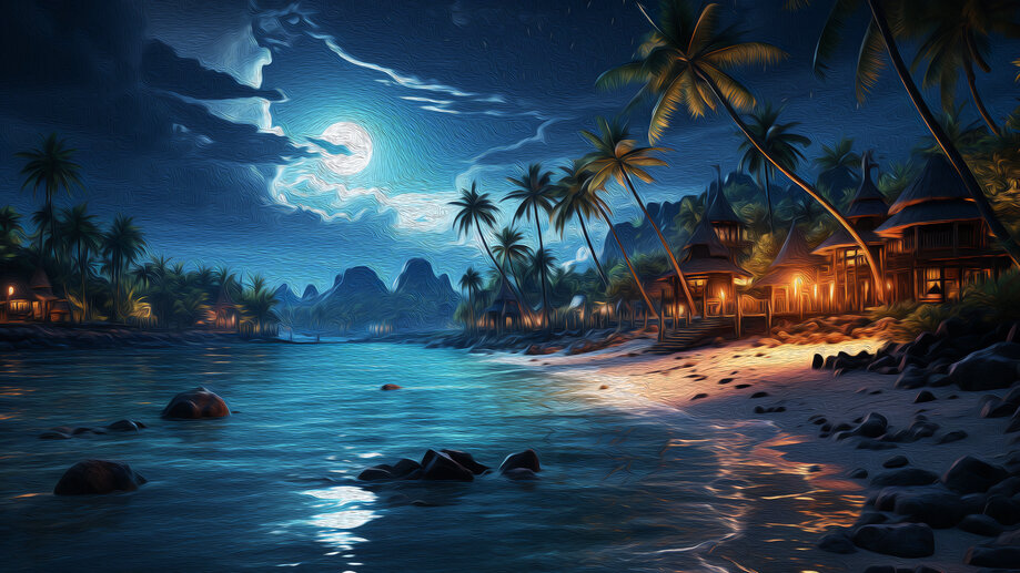 Tropical Island Beach Night 4K #2900j Wallpaper iPhone Phone