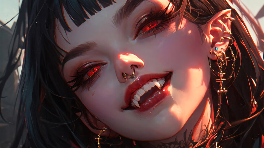 Vampire Girl Fangs Red Eyes 4K #7230j Wallpaper PC Desktop