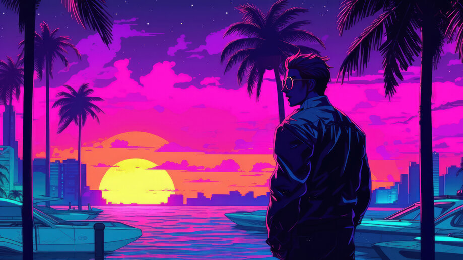 Sunset Synthwave Retrowave Palm Tree Mountain 4K Wallpaper iPhone HD Phone  #7051k