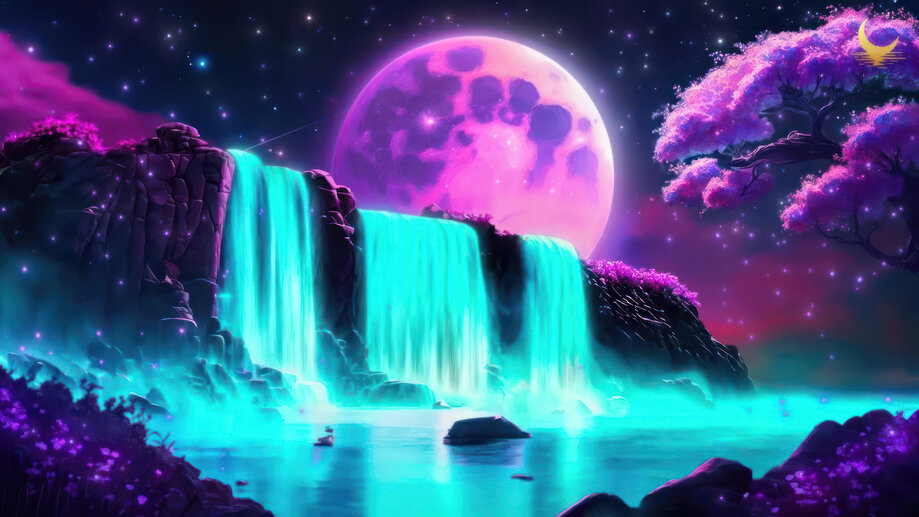 Waterfall Moon Night Cherry 4K #3271m Wallpaper PC Desktop