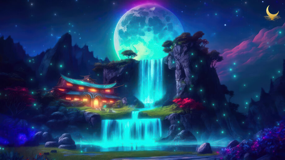 Waterfall Moon Night Scenery 4K #3281m Wallpaper PC Desktop