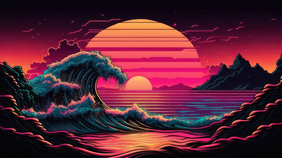 Waves Sunset Vaporwave 4K #8573a Wallpaper PC Desktop